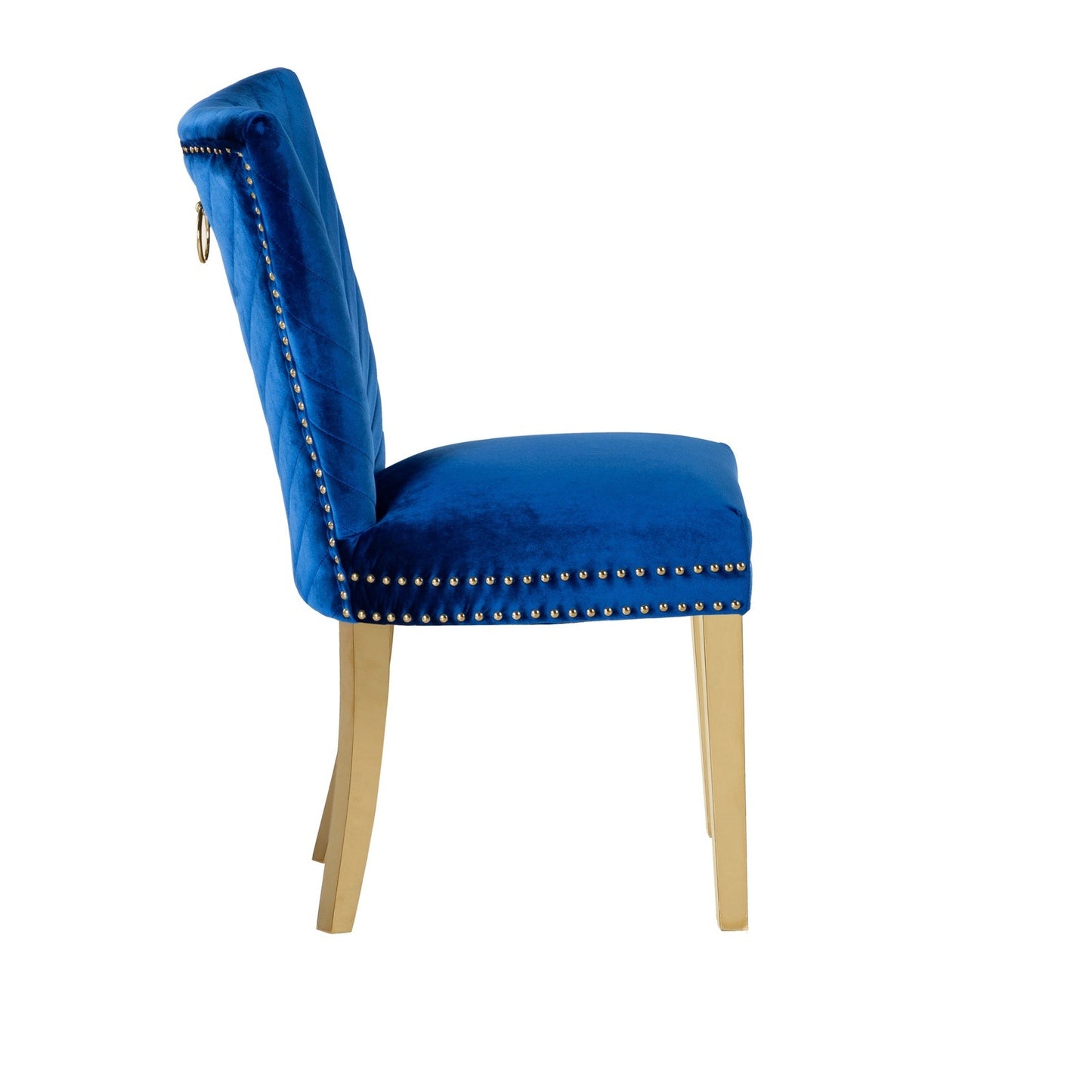 Eva Transitional Velvet Dining Chair with Gold Legs in Blue Set of 2