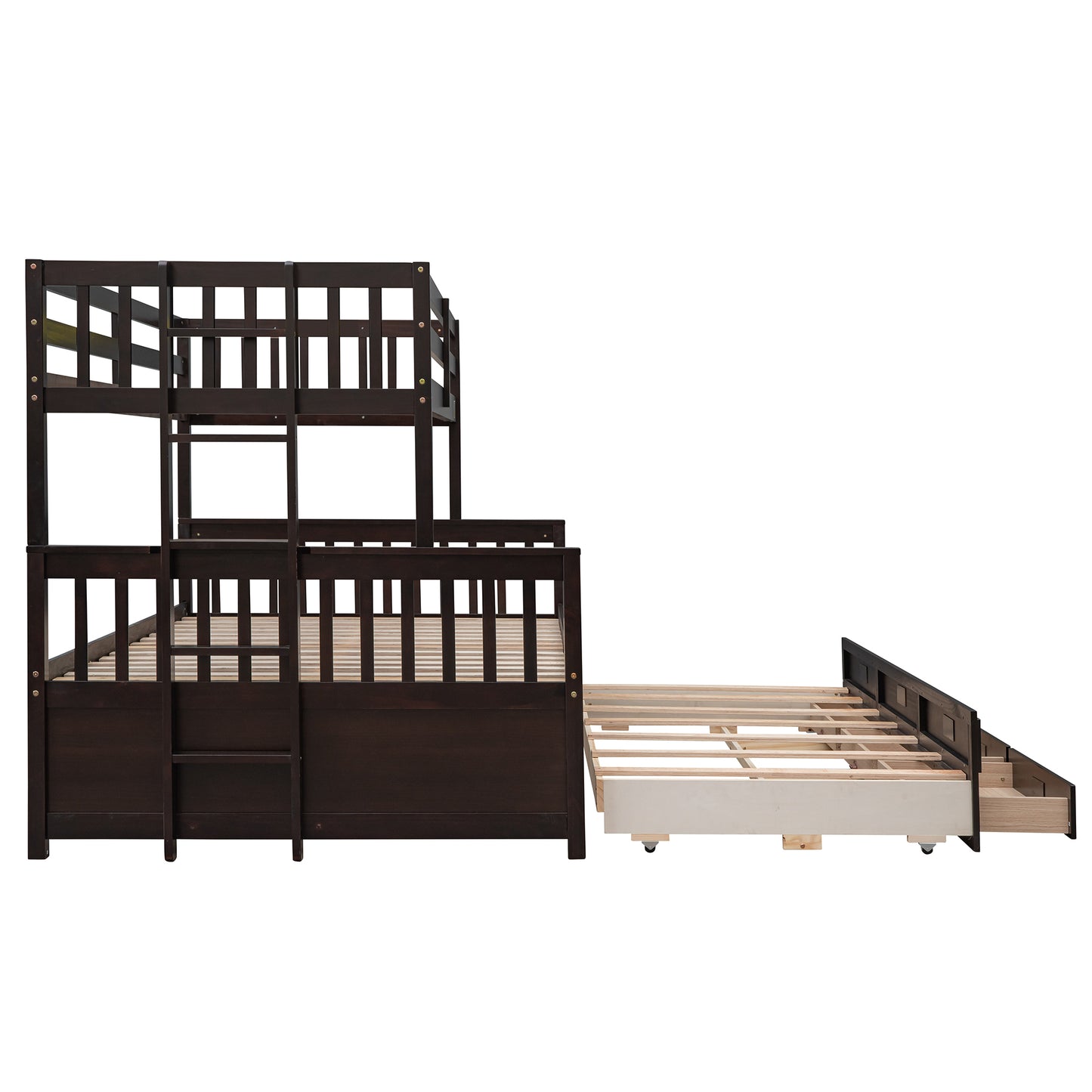 Homey Life Twin-Over-Full Bunk Bed with Twin size Trundle , Separable Bunk Bed with Drawers for Bedroom - Espresso