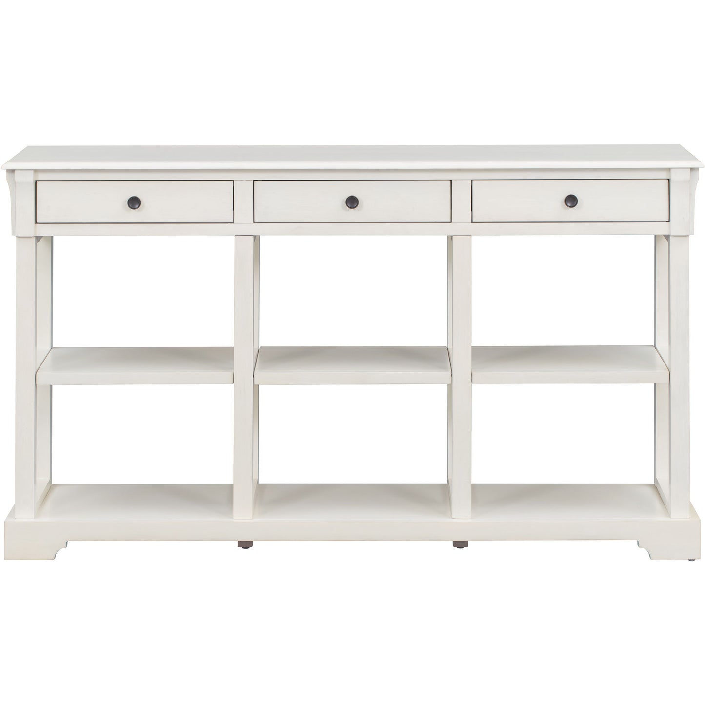 Transitional Console Table with 3 Drawers & Open Shelves - Antique White