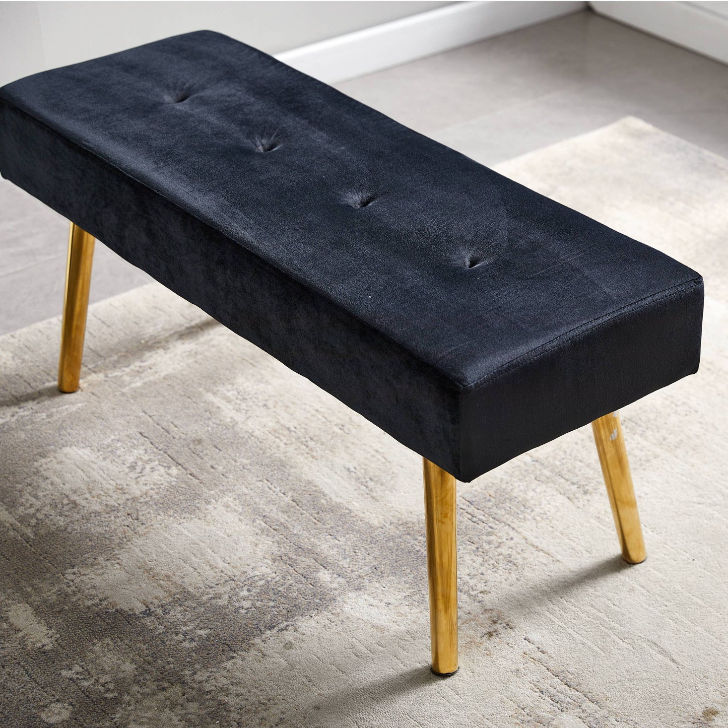 Long Velvet Bedroom Bench with Gold Legs