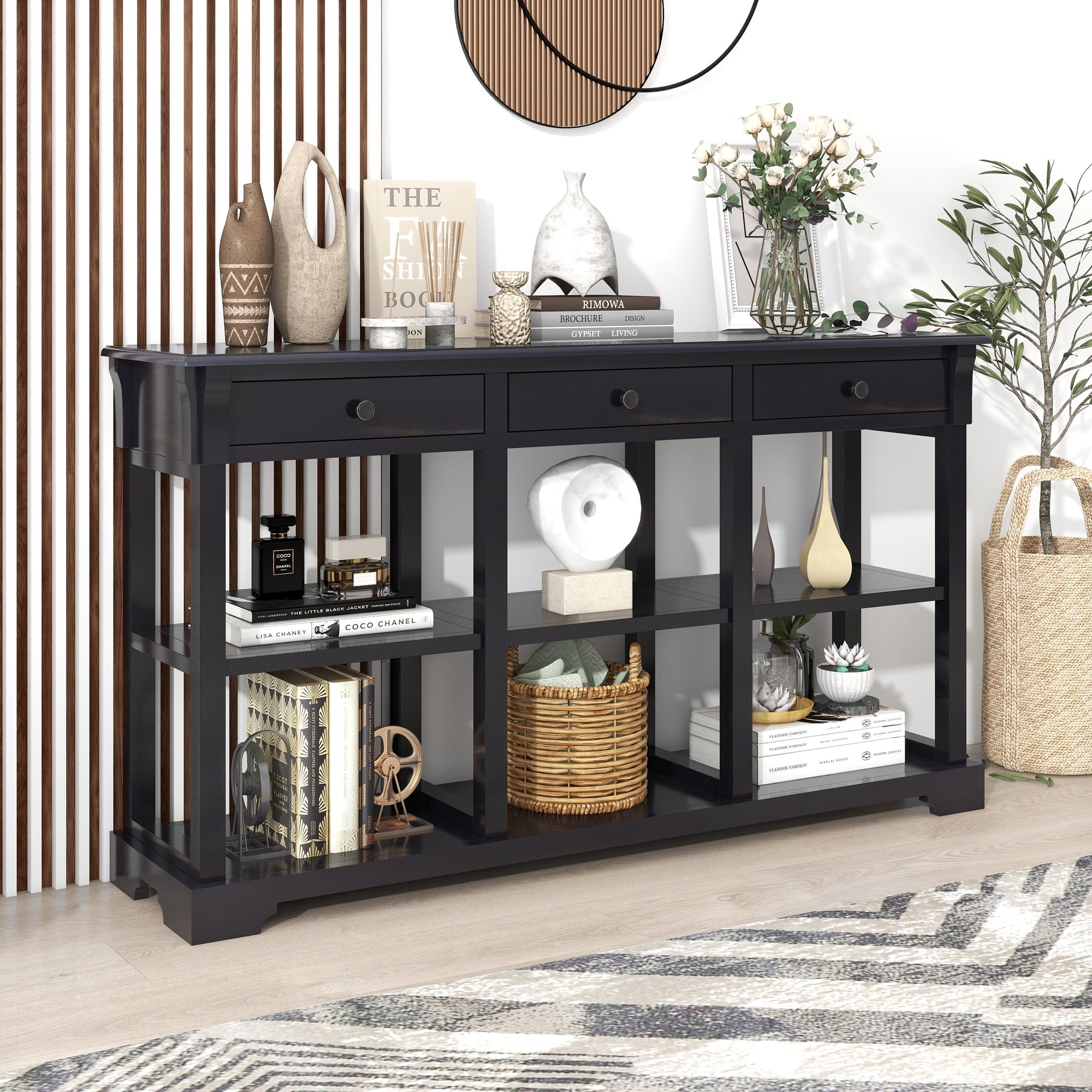 Espresso console table on sale with storage