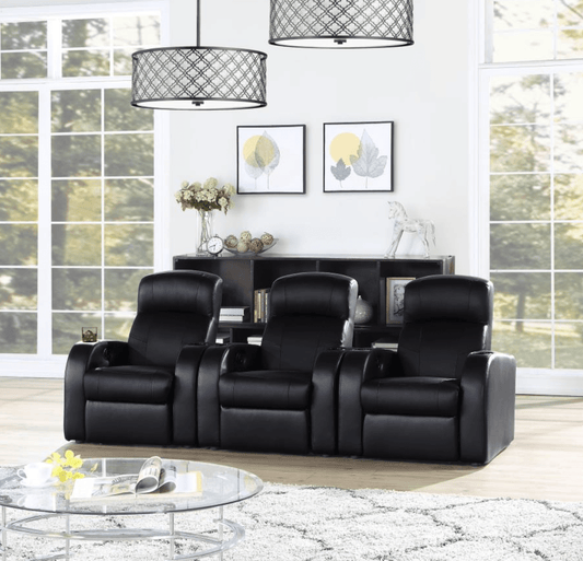 Harrison 3 Piece Black Top Grain Leather Theater Seating