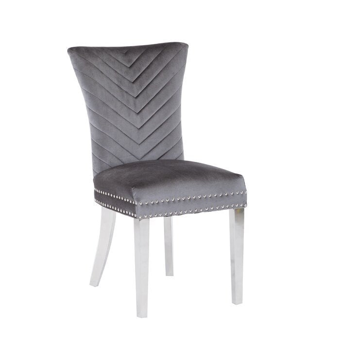 Eva Transitional Velvet Dining Chair with Stainless Steel Legs in Gray Set of 2