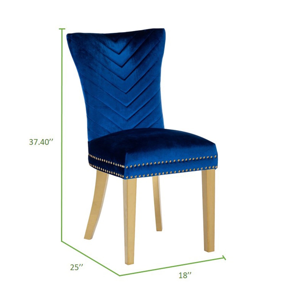 Eva Transitional Velvet Dining Chair with Gold Legs in Blue Set of 2