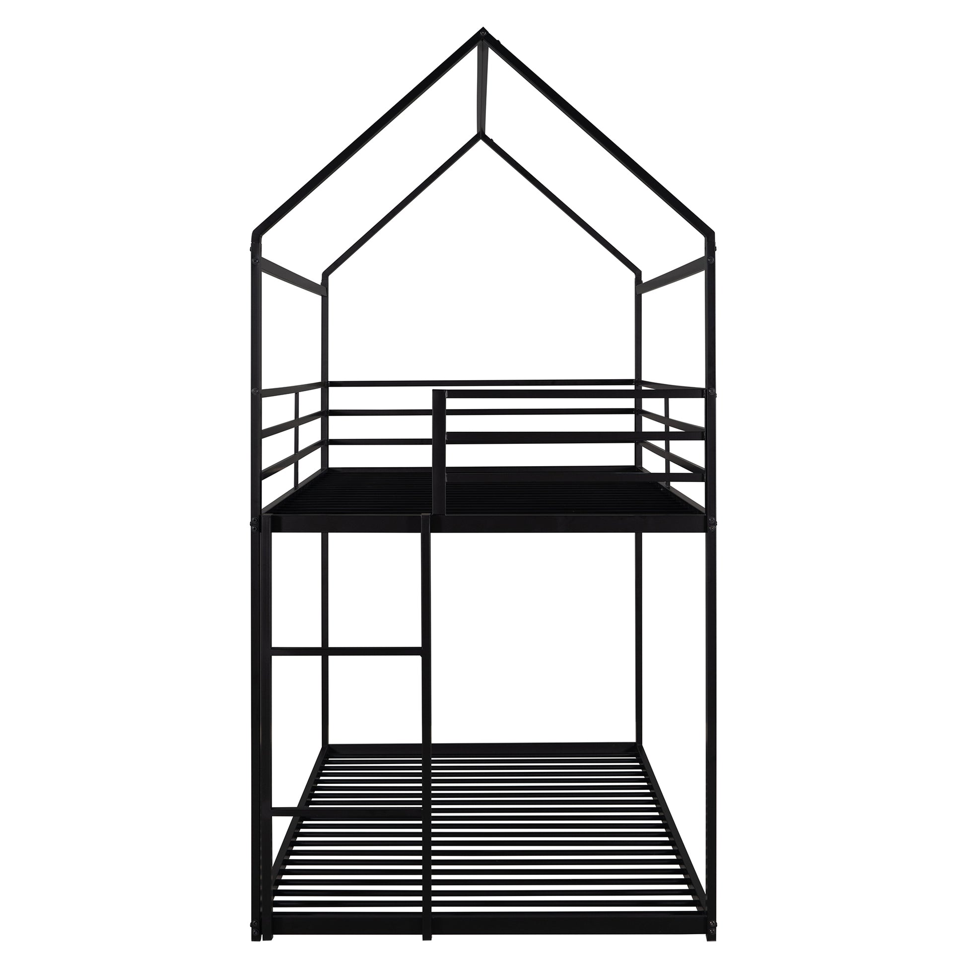 Homey Life Twin over Twin Black Metal House Theme Bunk Bed