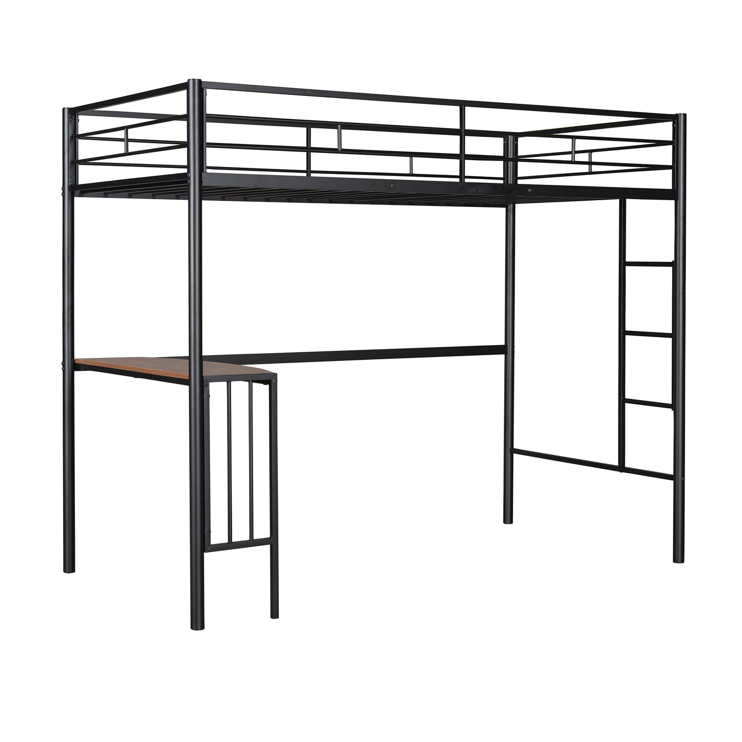 Homey Life Twin Over Full Metal Bunk Bed with Desk & Ladder in Black