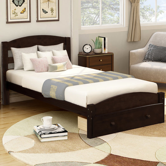 Twin Platform Bed with Storage Drawer in Espresso