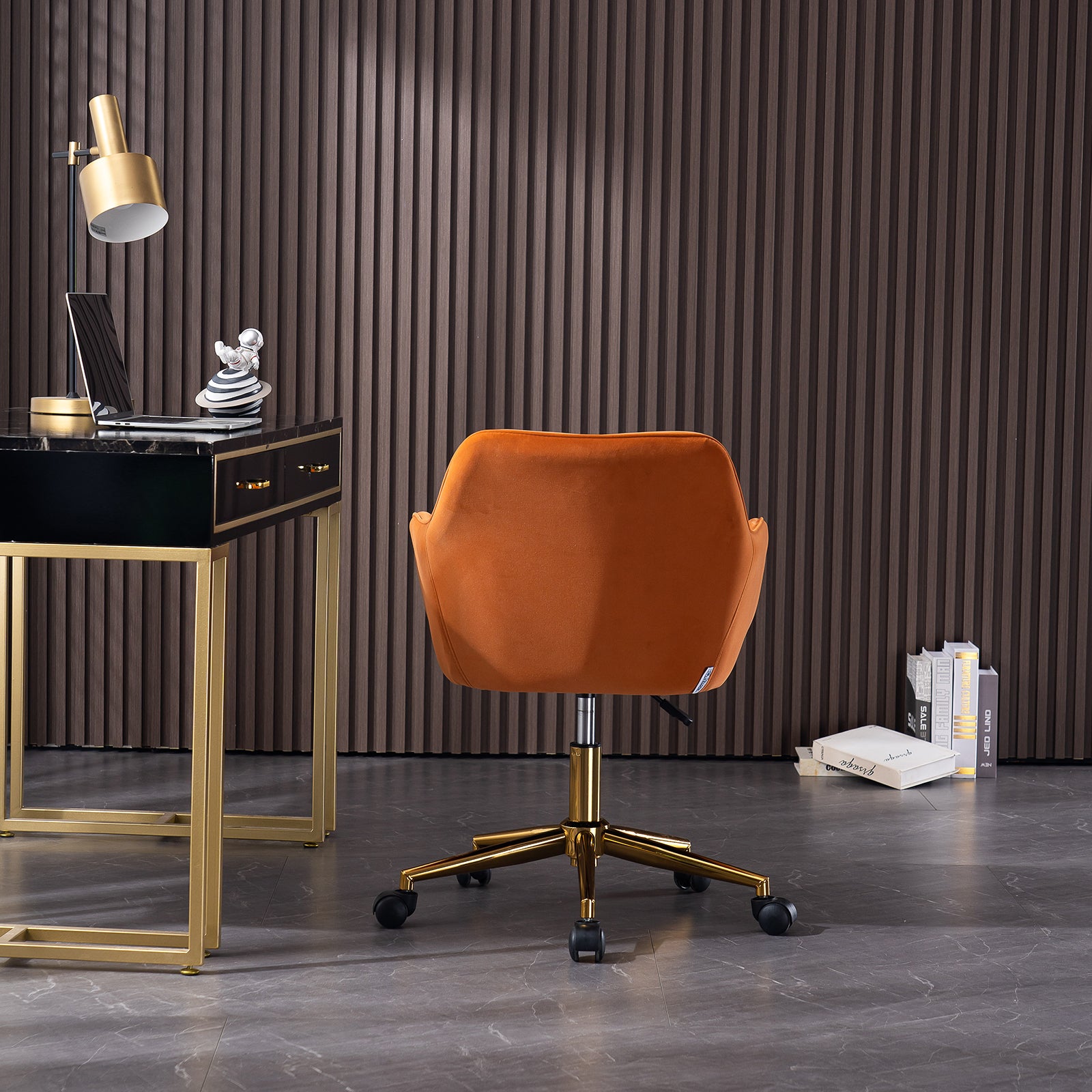 DG Collection Modern Swivel Office Chair in Orange Velvet with Gold Base