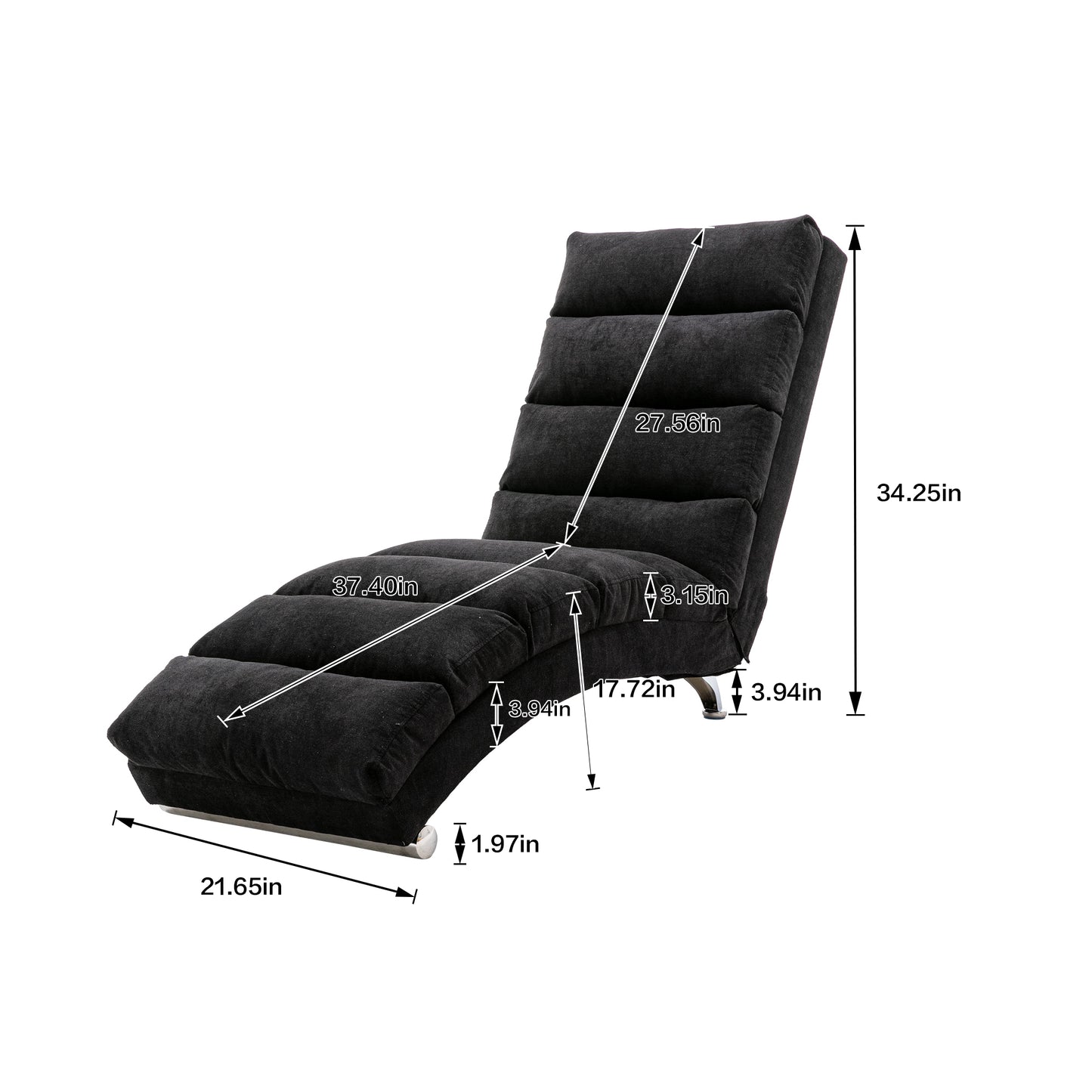 Coolmore Modern Linen Chaise Lounge with Massage Function & Remote in Black