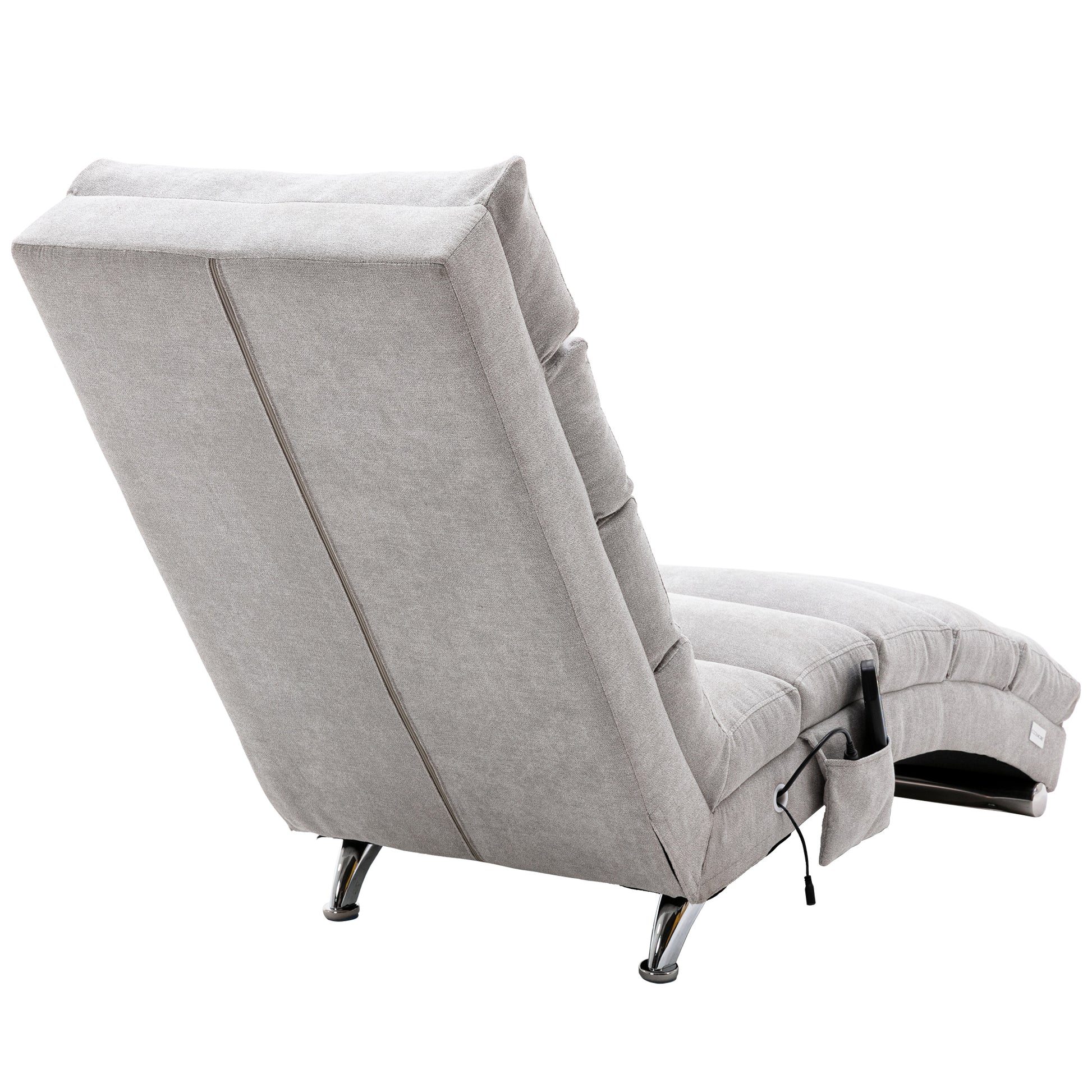 Coolmore Modern Linen Chaise Lounge with Massage Function & Remote in Light Gray