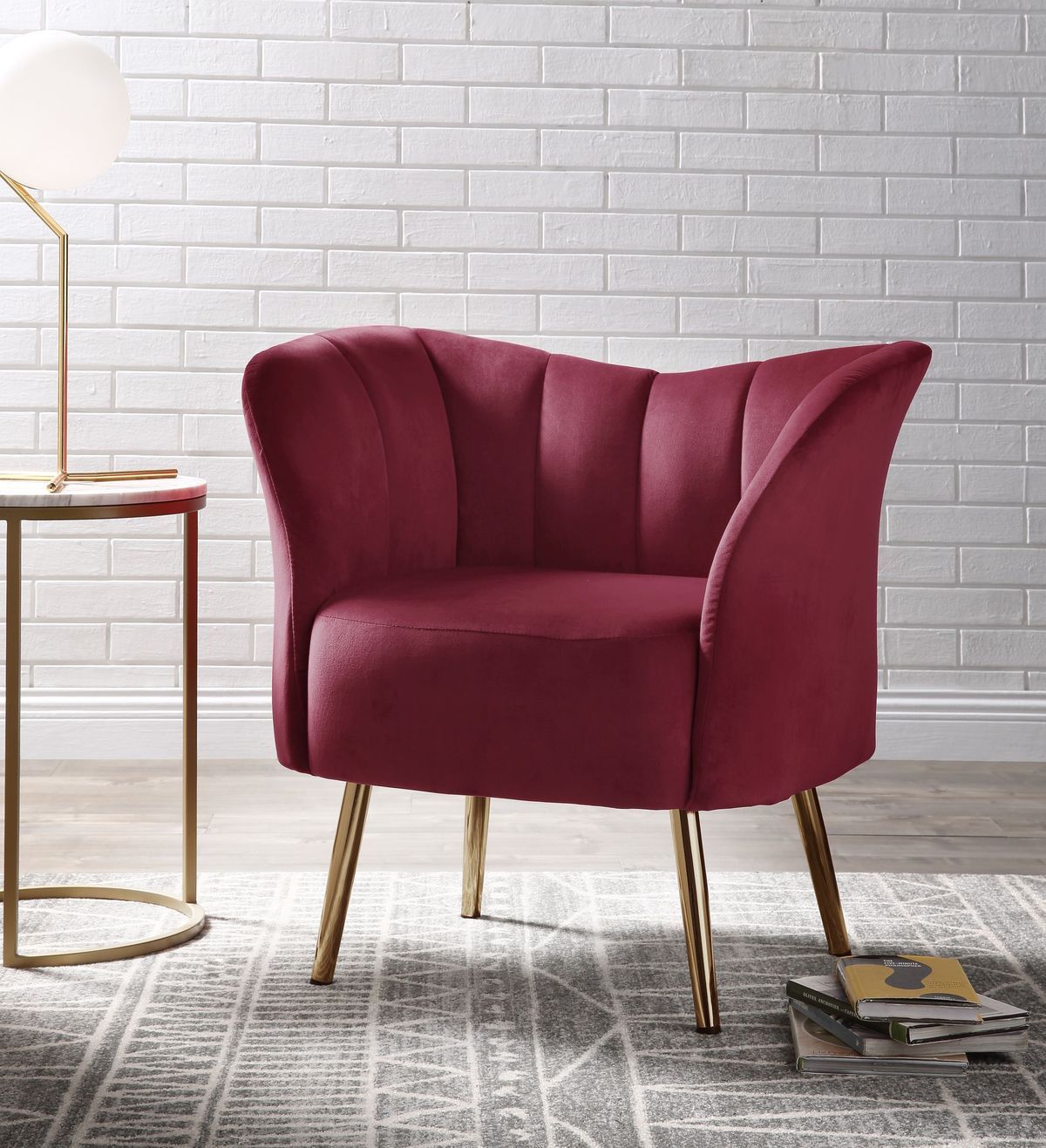 ACME Reese Accent Chair, Burgundy Velvet & Gold 59795