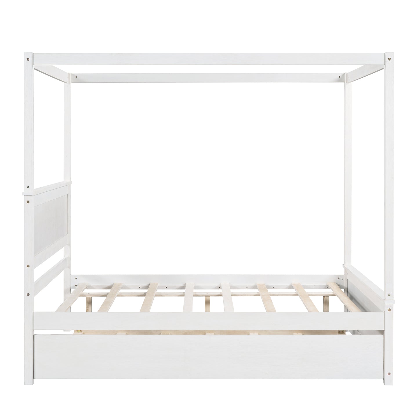 Homey Life Full Size Canopy Platform Bed with Trundle in White