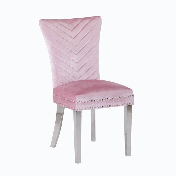 Eva Transitional Velvet Dining Chair with Stainless Steel Legs in Pink Set of 2