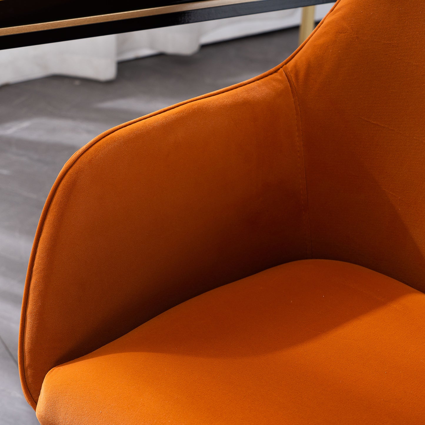 Modern Swivel Office Chair in Orange Velvet with Gold Base