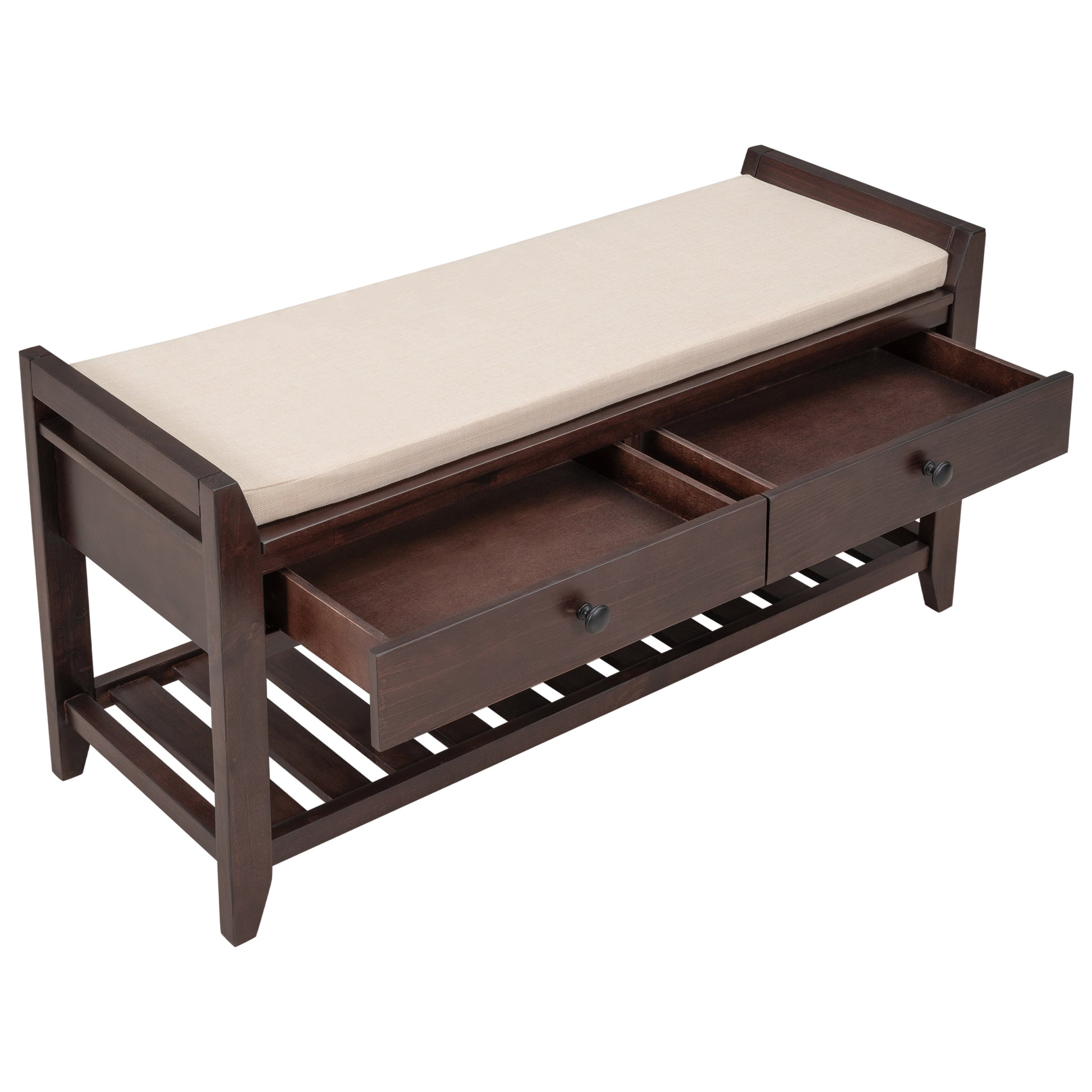 TREXM Entryway Storage Bench with Padded Seat - Espresso