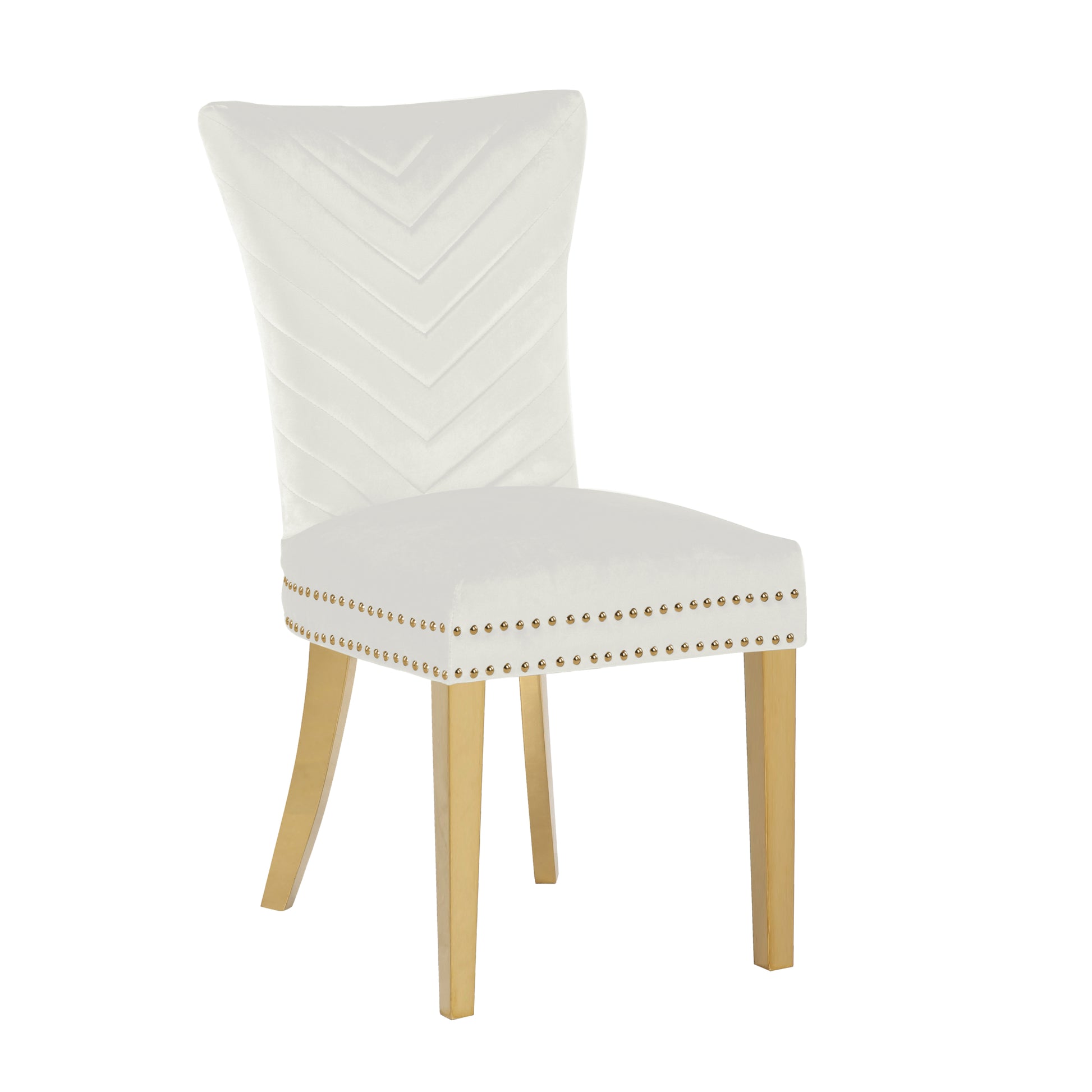 Eva Transitional Velvet Dining Chair with Gold Legs in Beige Set of 2