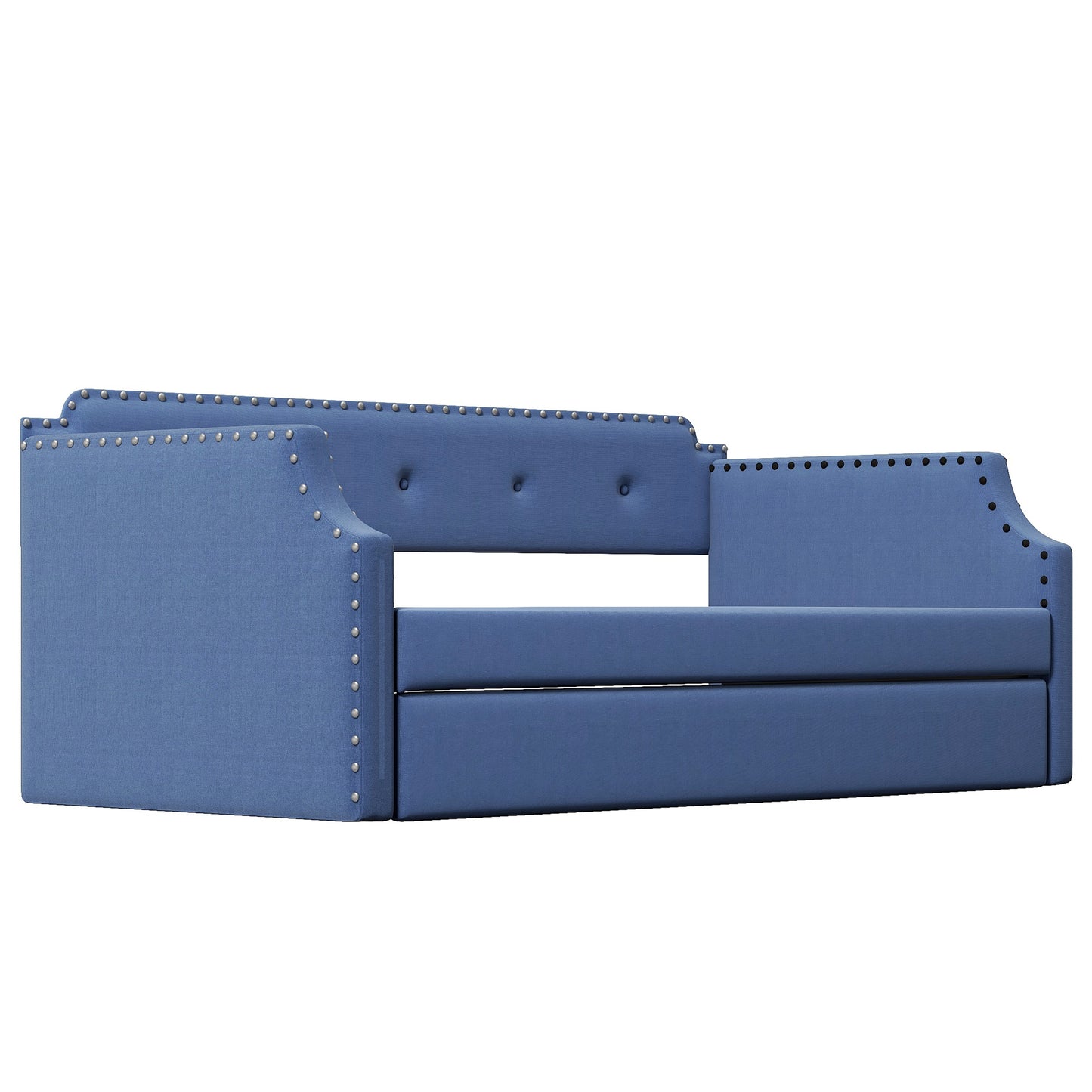 WM Store Contemporary Twin Size Blue Linen Daybed & Trundle