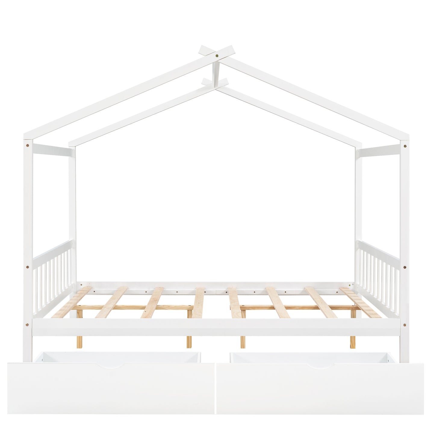 Full Size House Bed with Two Drawers in White