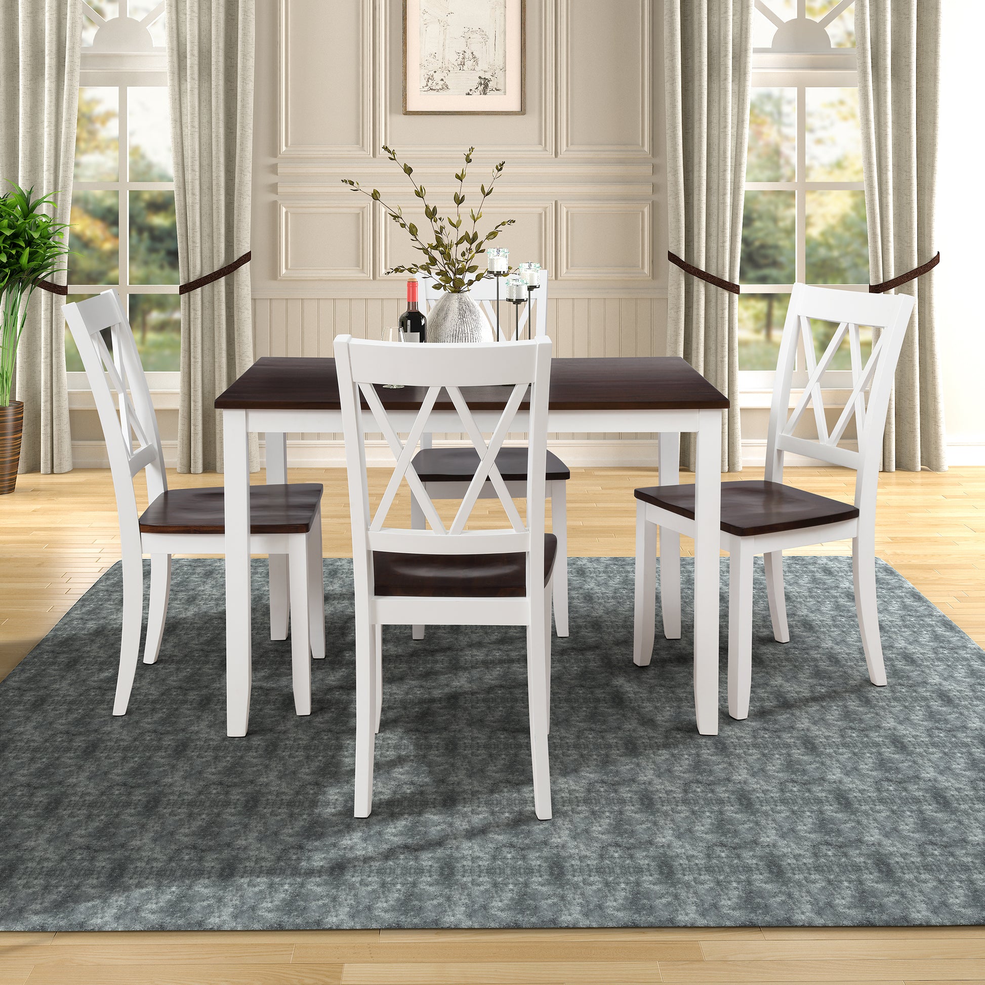 5-Piece Dining Table Set in White & Cherry