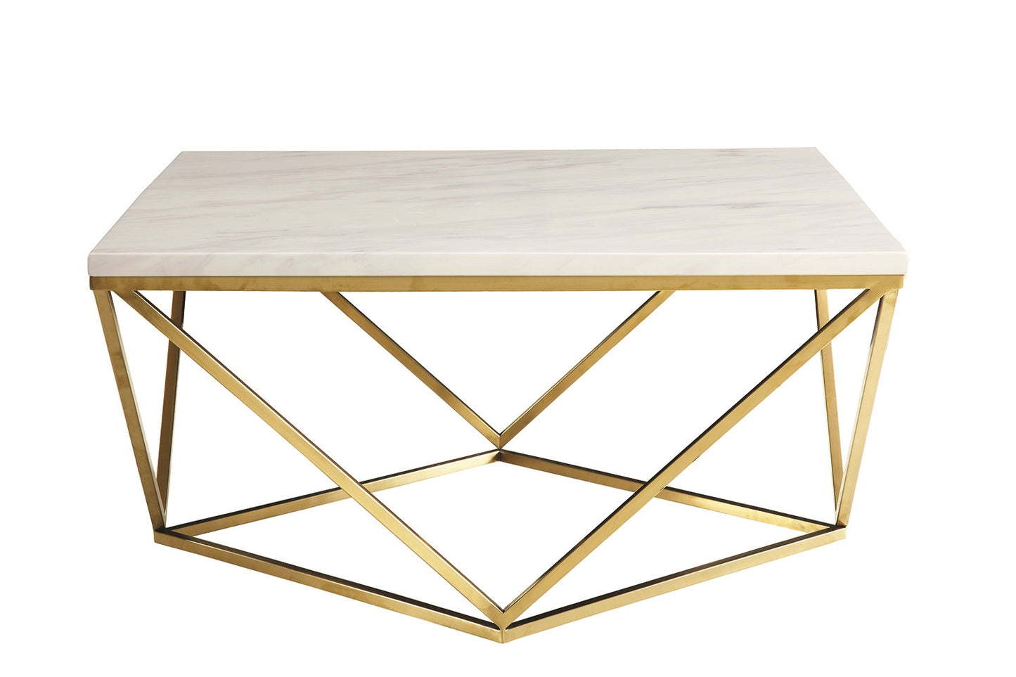 Milley Contemporary White Faux Marble & Brass Coffee Table