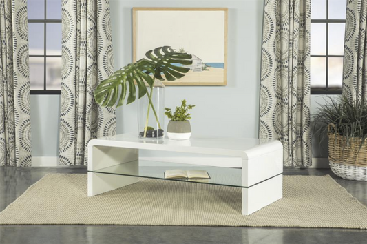 Modern High Gloss Coffee Table w- Glass Insert