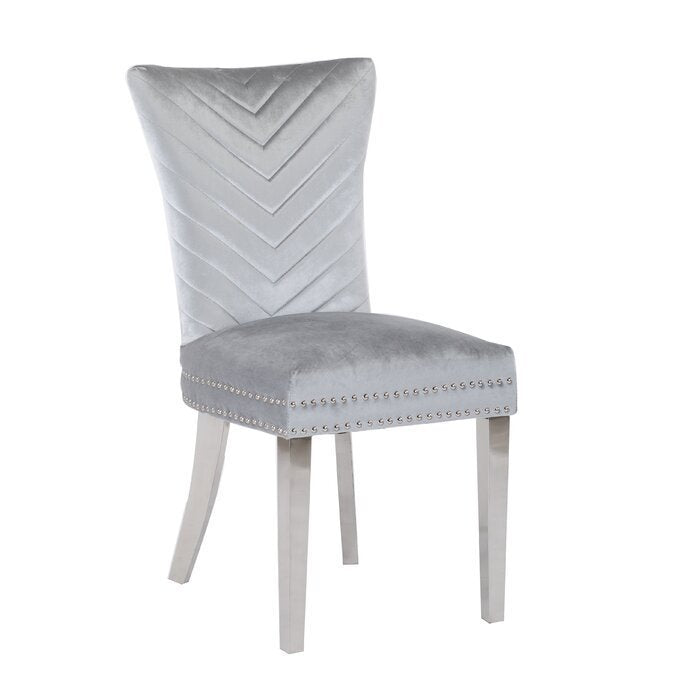 Eva Transitional Velvet Dining Chair with Stainless Steel Legs in Silver Set of 2