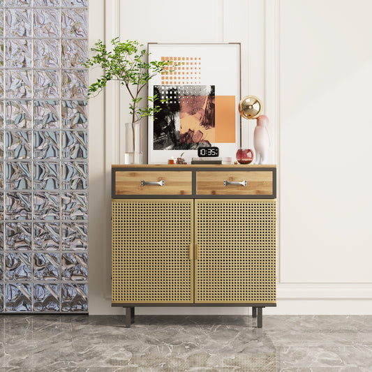 Modern 31.5'' Wide 2 Drawer Sideboard in Iron & Carbonized Bamboo