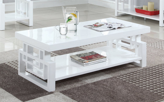 Window Pane Design Glossy White Coffee Table