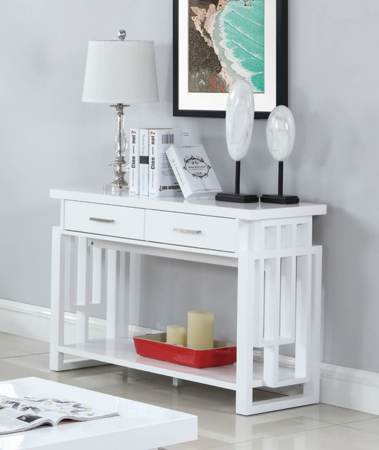 Window Pane Design Glossy White Sofa Table