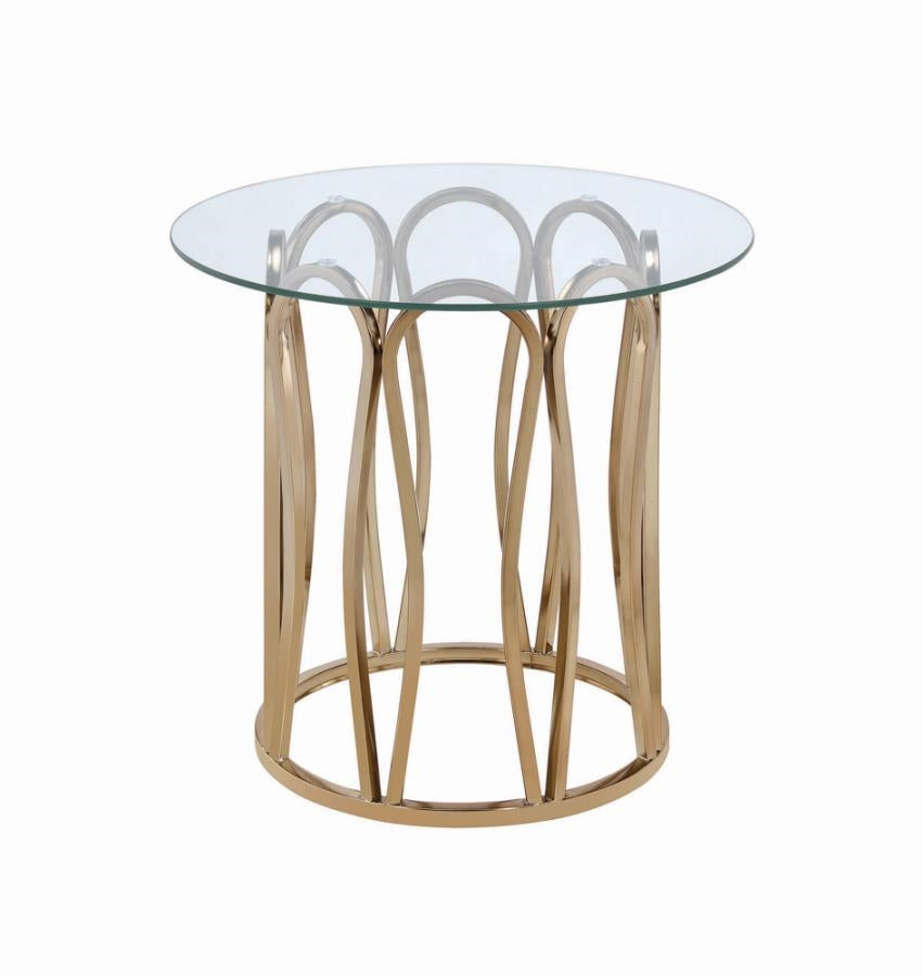 Round End Table Chocolate Chrome And Clear