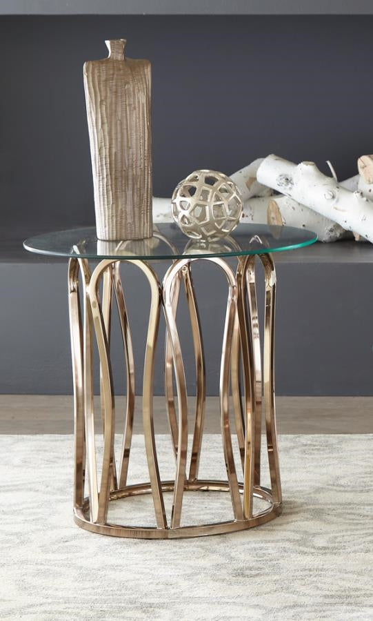 Round End Table Chocolate Chrome And Clear