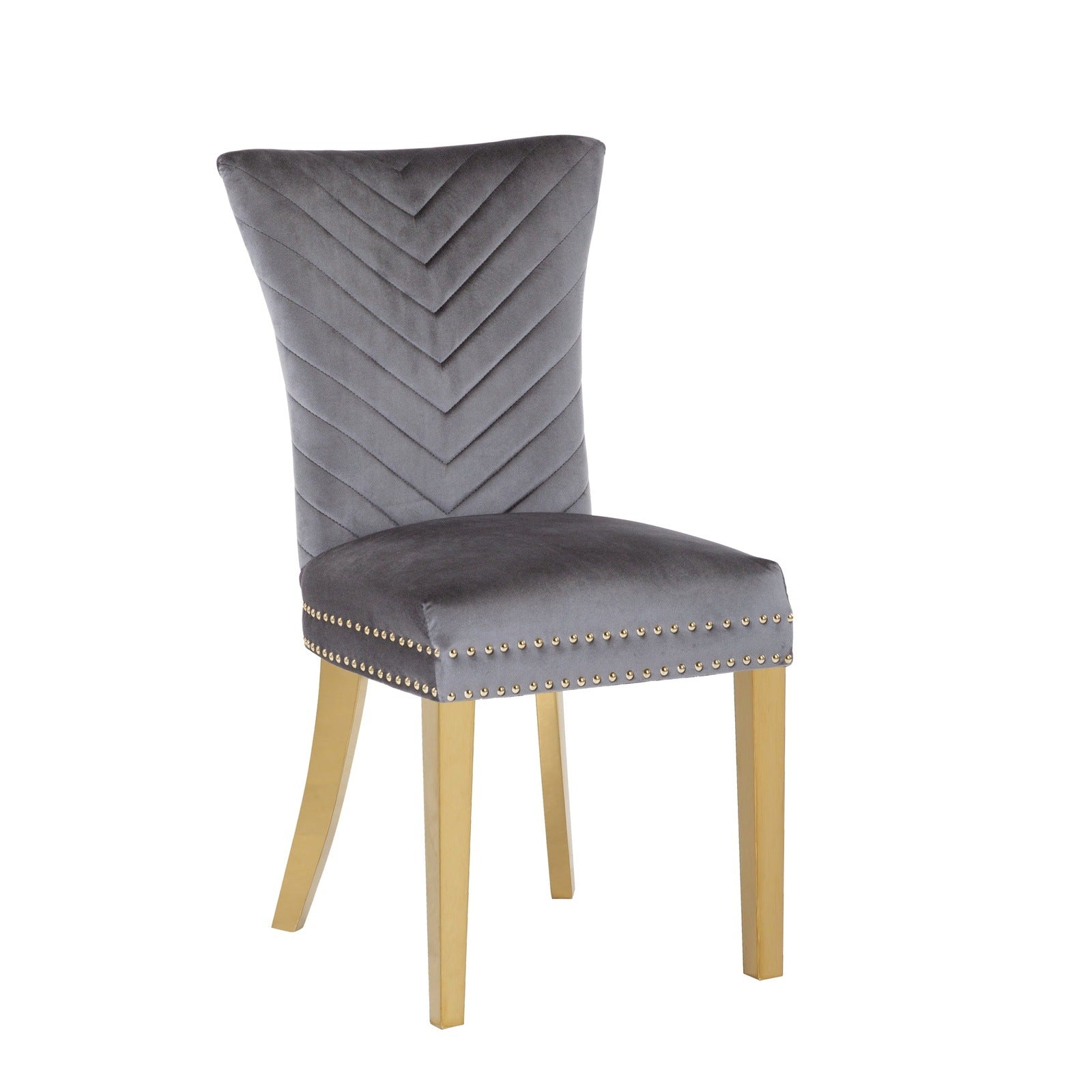 Eva Transitional Velvet Dining Chair with Gold Legs in Gray Set of 2