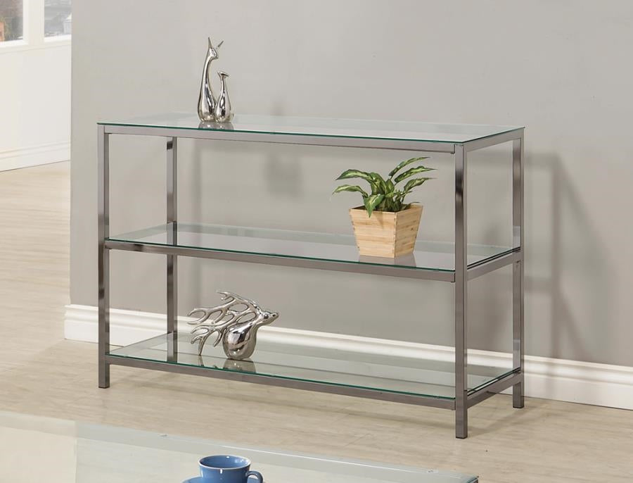 Ontario Sofa Table With Glass Shelf Black Nickel