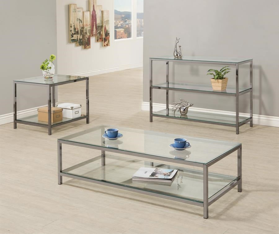 Ontario Sofa Table With Glass Shelf Black Nickel