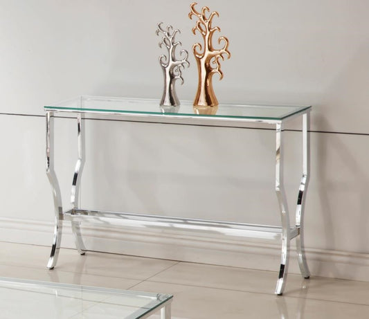 Rectangular Sofa Table With Mirrored Shelf Chrome