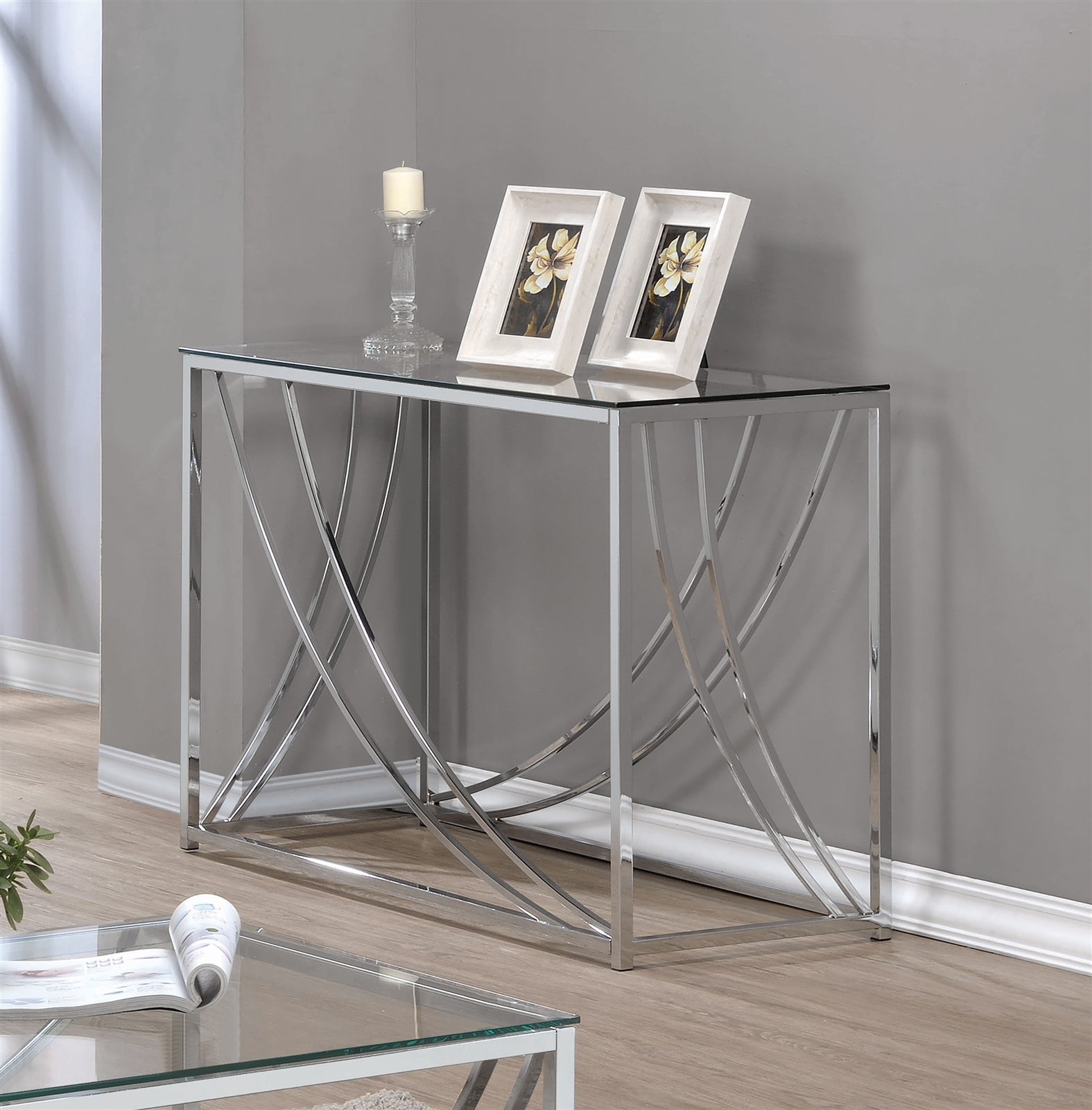 Glass Top Rectangular Sofa Table Accents Chrome