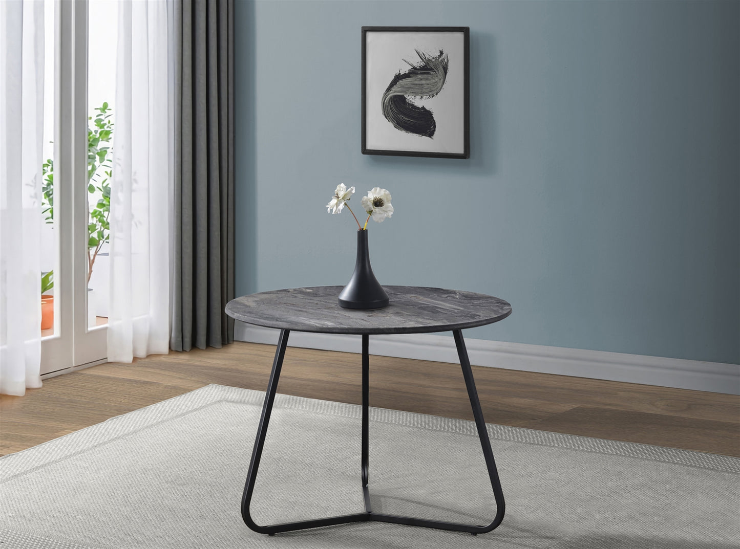 Lennox 2-Piece Round Coffee Table Set Faux Slate And Matte Black