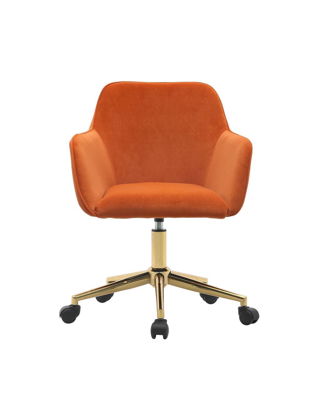 Modern Swivel Office Chair in Orange Velvet with Gold Base