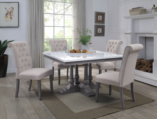 Yabeina Gray Oak & White Faux Marble Dining Set - ACME 73270