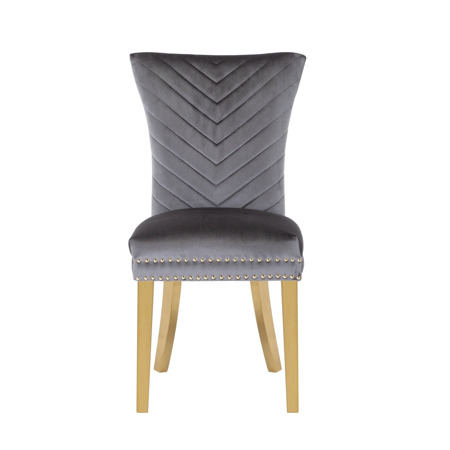 Eva Transitional Velvet Dining Chair with Gold Legs in Gray Set of 2