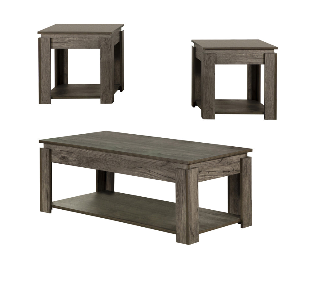 Donai 3-piece Occasional Set with Open Shelves Weathered Grey