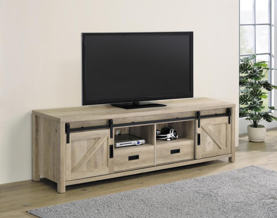 Rectangular TV Console with 2 Sliding Doors