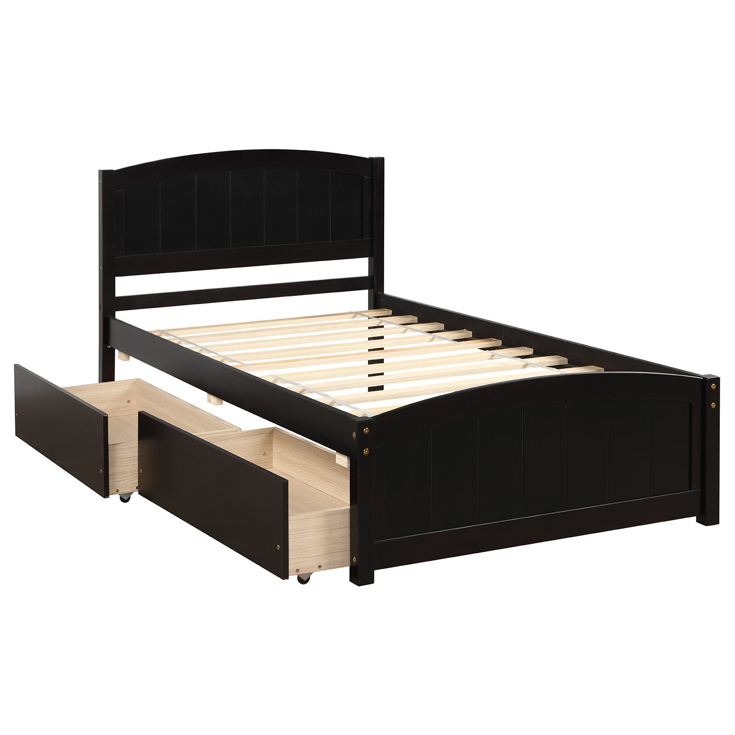 Homey Life Twin size Platform Bed with Two Drawers, Espresso