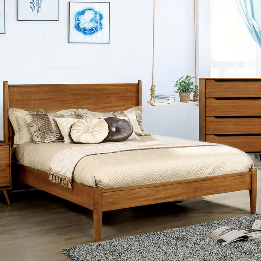 Lennart II Oak Finish Mid-Century Modern King Platform