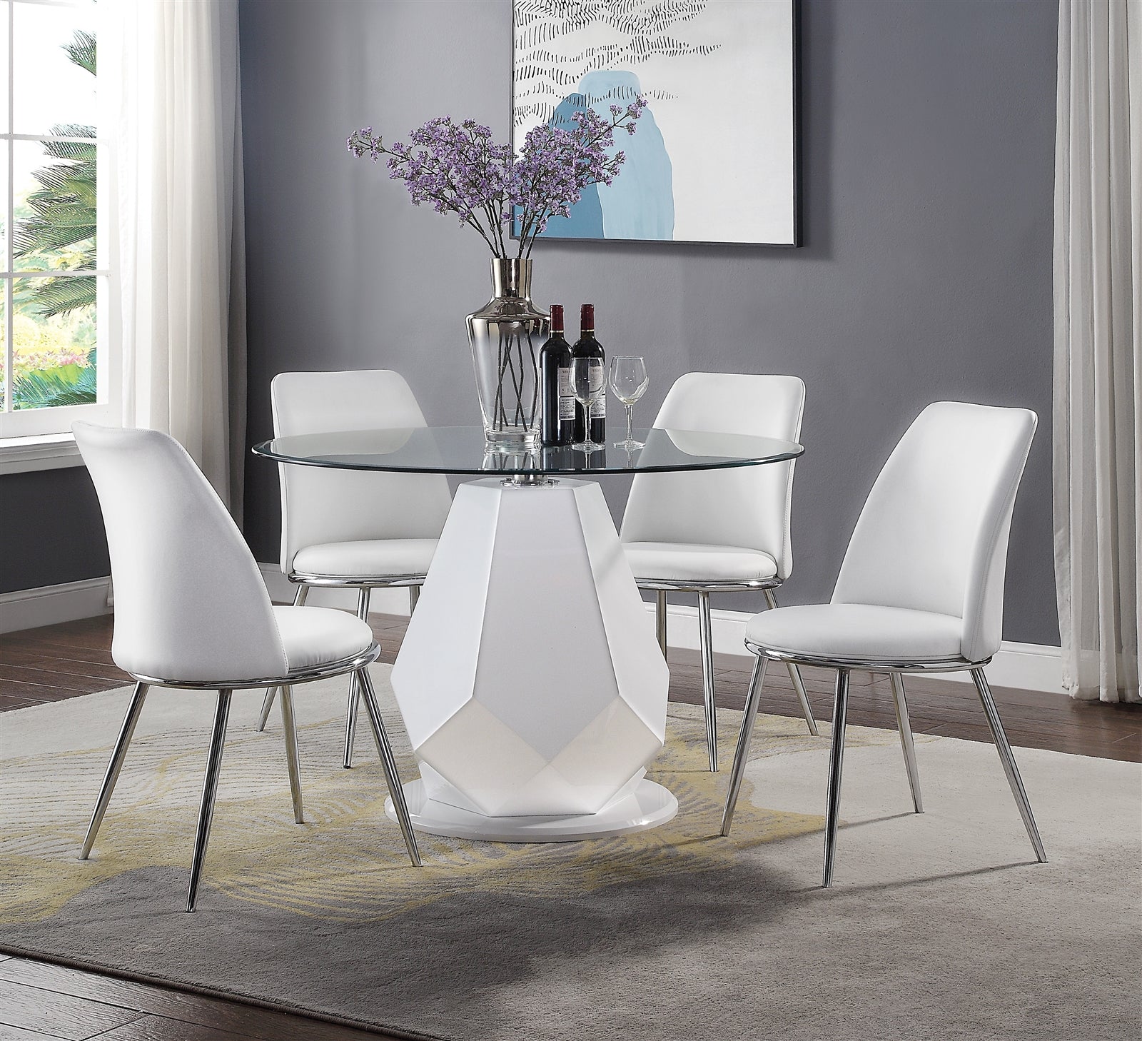 Chara Modern Round High Gloss Dining Set