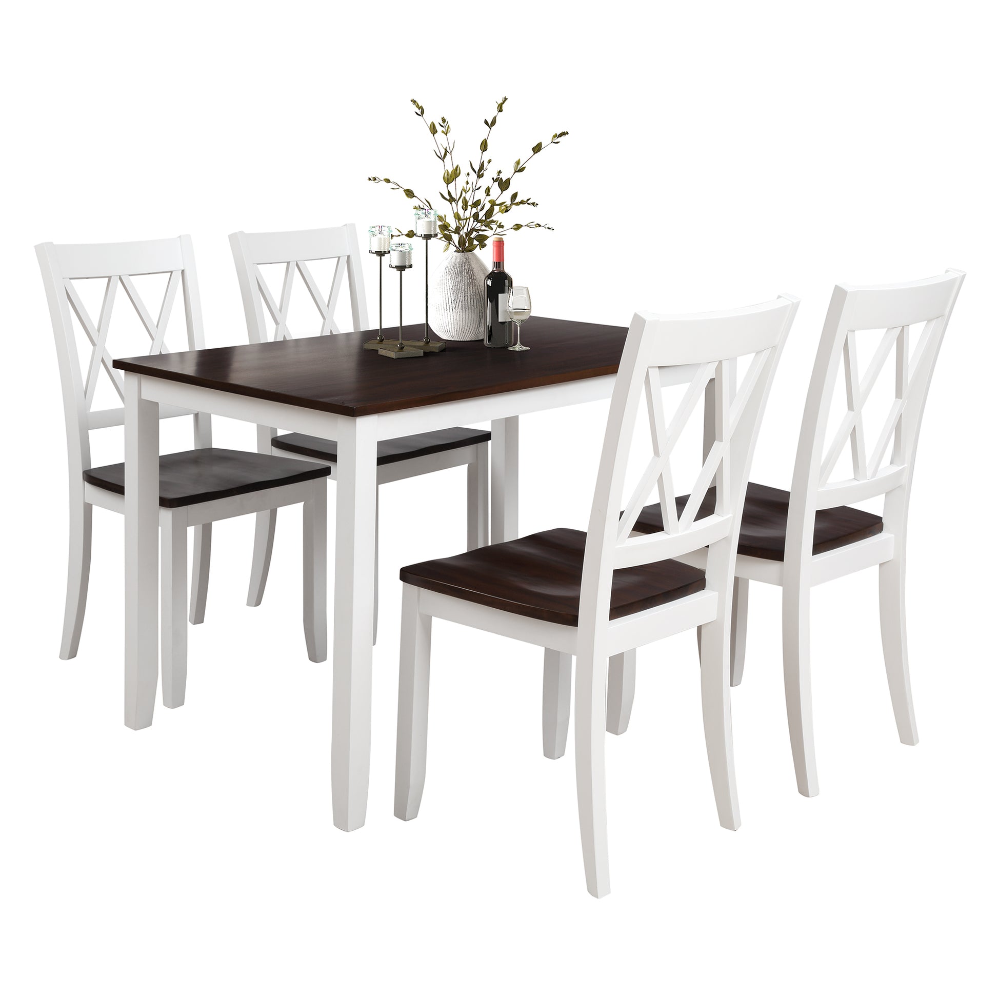 5-Piece Dining Table Set in White & Cherry