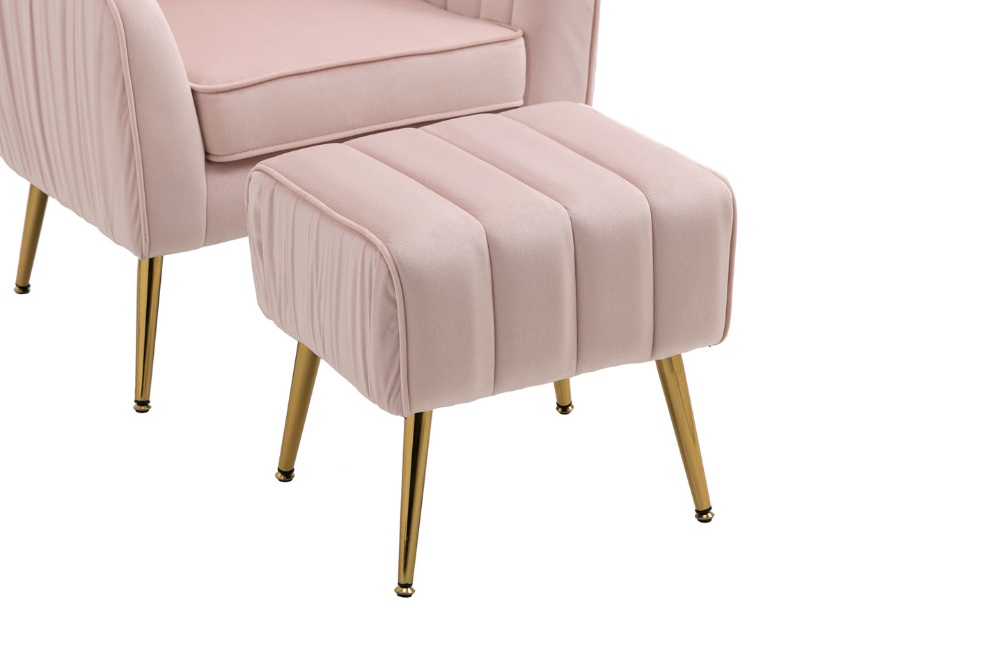 Velvet Accent Chair with Ottoman Set in Pink