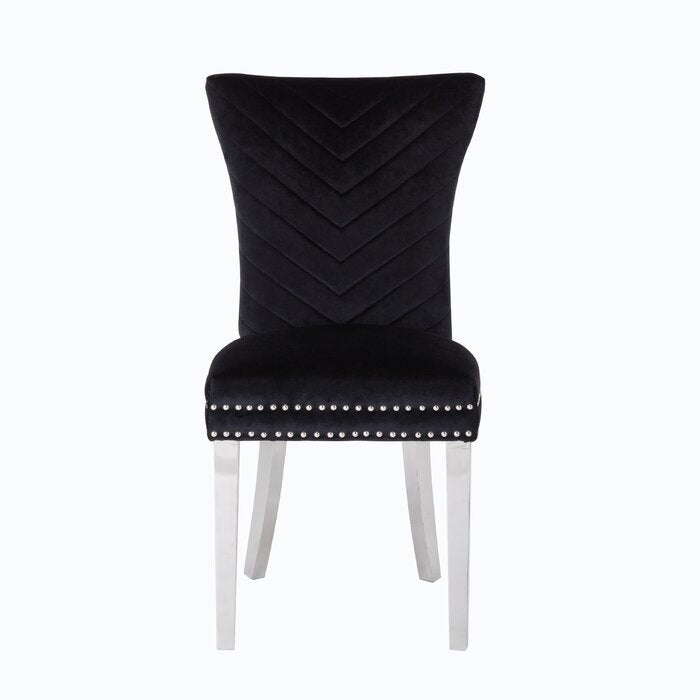 Eva Transitional Velvet Dining Chair with Stainless Steel Legs in Black Set of 2