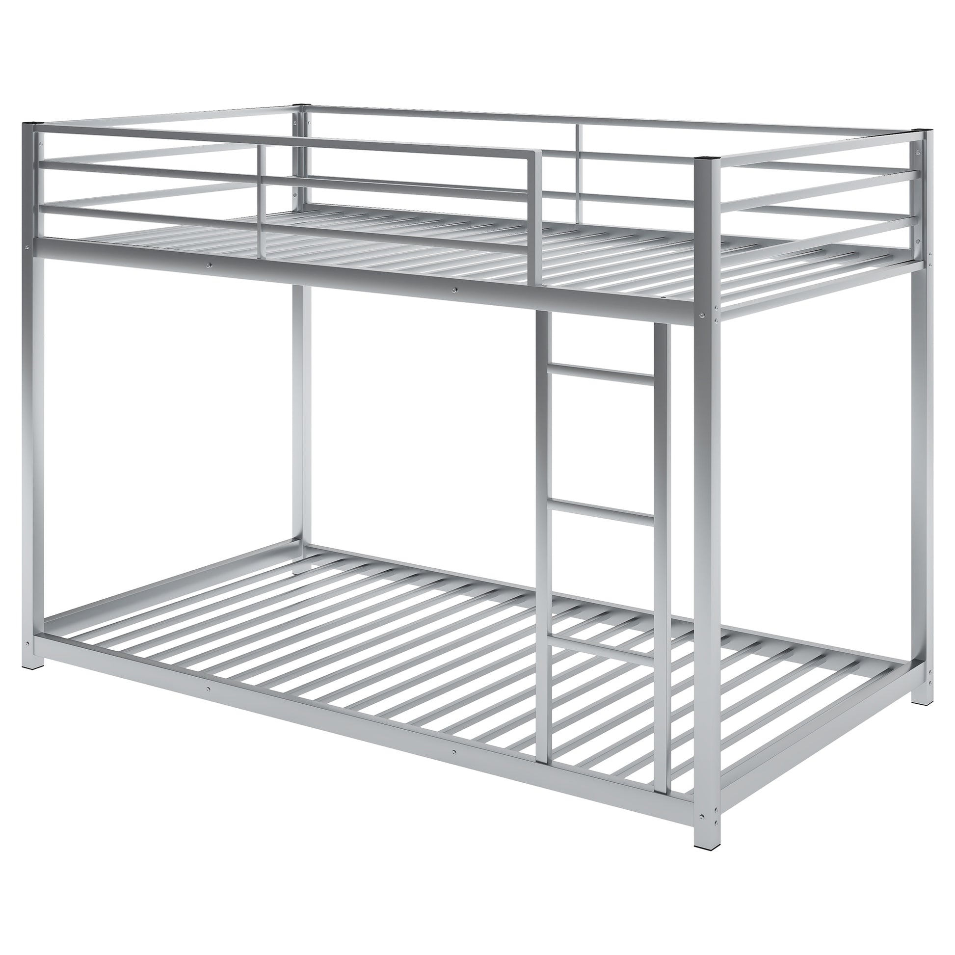 WM Store Twin over Twin Metal Bunk Bed, Low Bunk Bed with Ladder,Silver