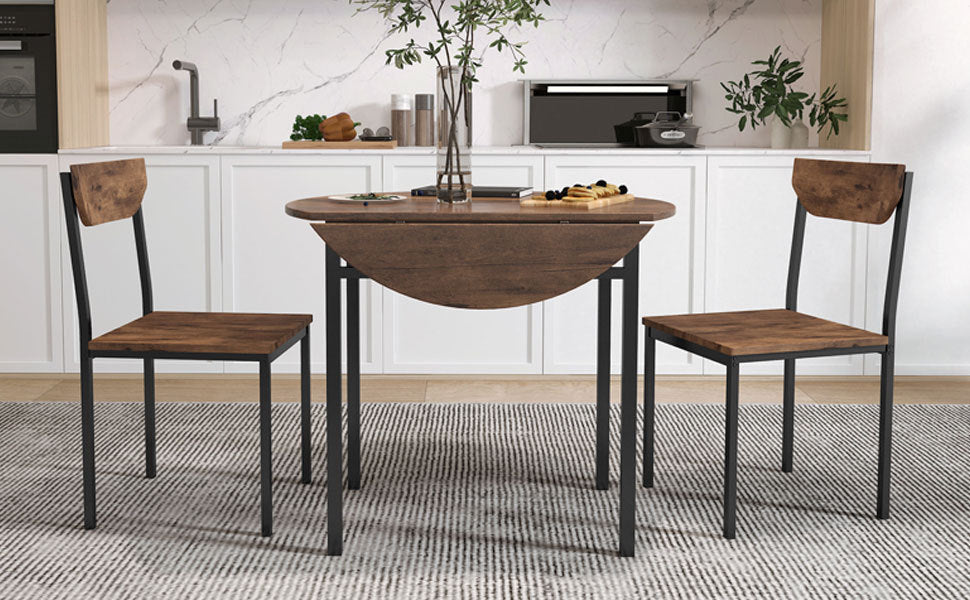 TOPMAX Modern 3-Piece Round Dining Table Set with Drop Leaf